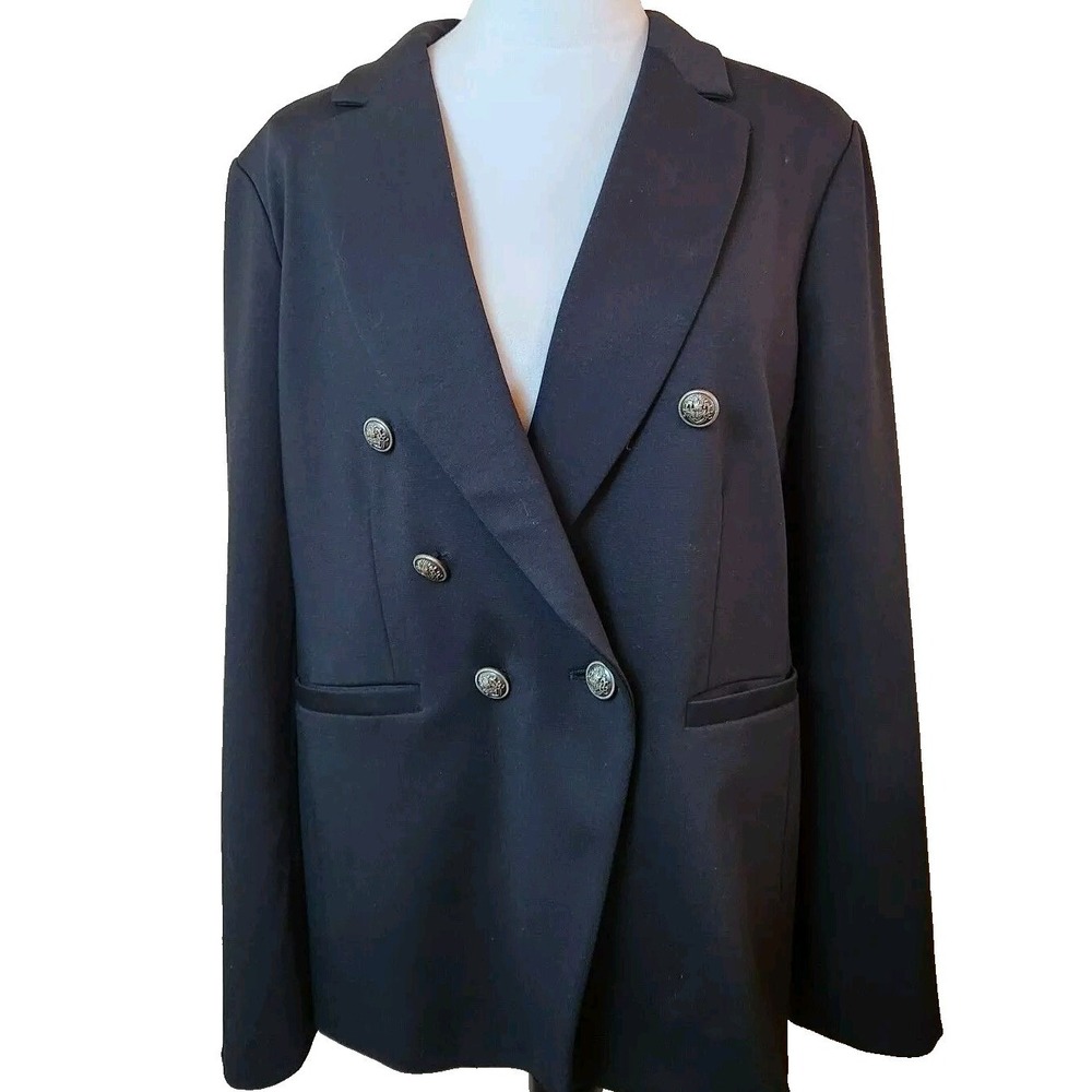 Graver Susan Graver Black Blazer Womens Sz 12 Large Double Breasted Work Jacket